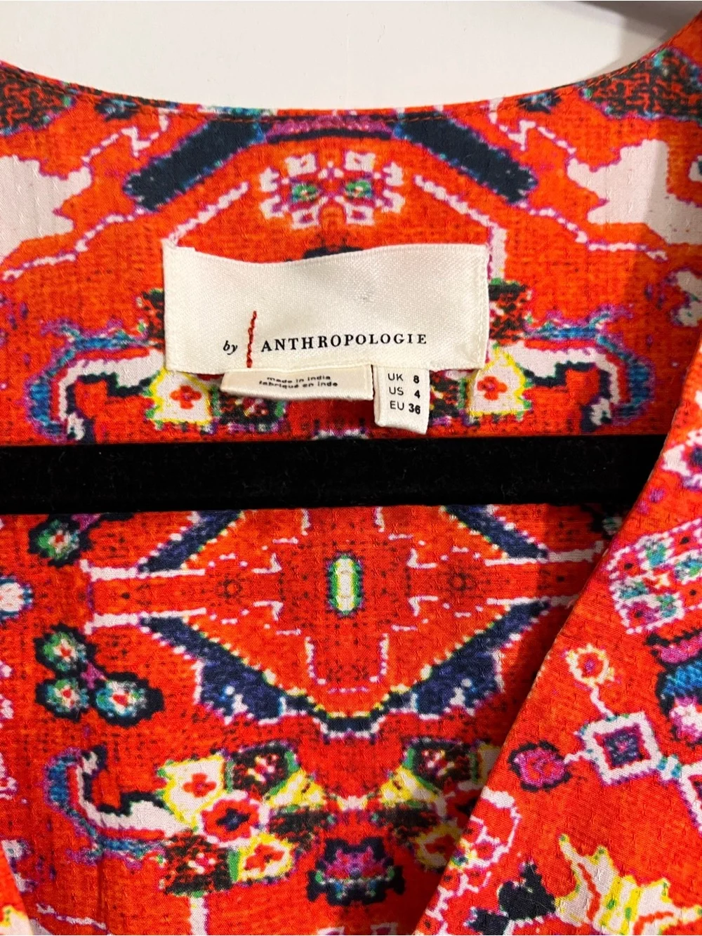 Anthropologie Midi Dress Cotton Patchwork Paisley Tile Print Puff Sleeve Size 4 - Picture 8 of 8